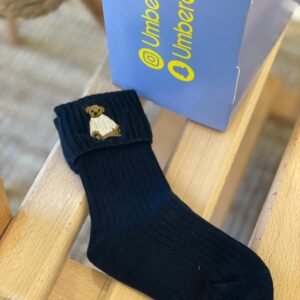 Elegant Teddy Embroidered Socks – Navy