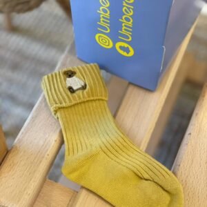 Elegant Teddy Embroidered Socks – Yellow