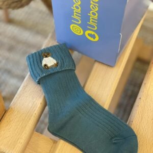 Elegant Teddy Embroidered Socks – Green