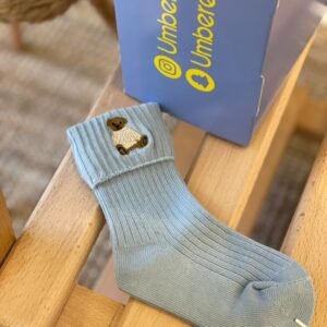 Elegant Teddy Embroidered Socks – Sky Blue